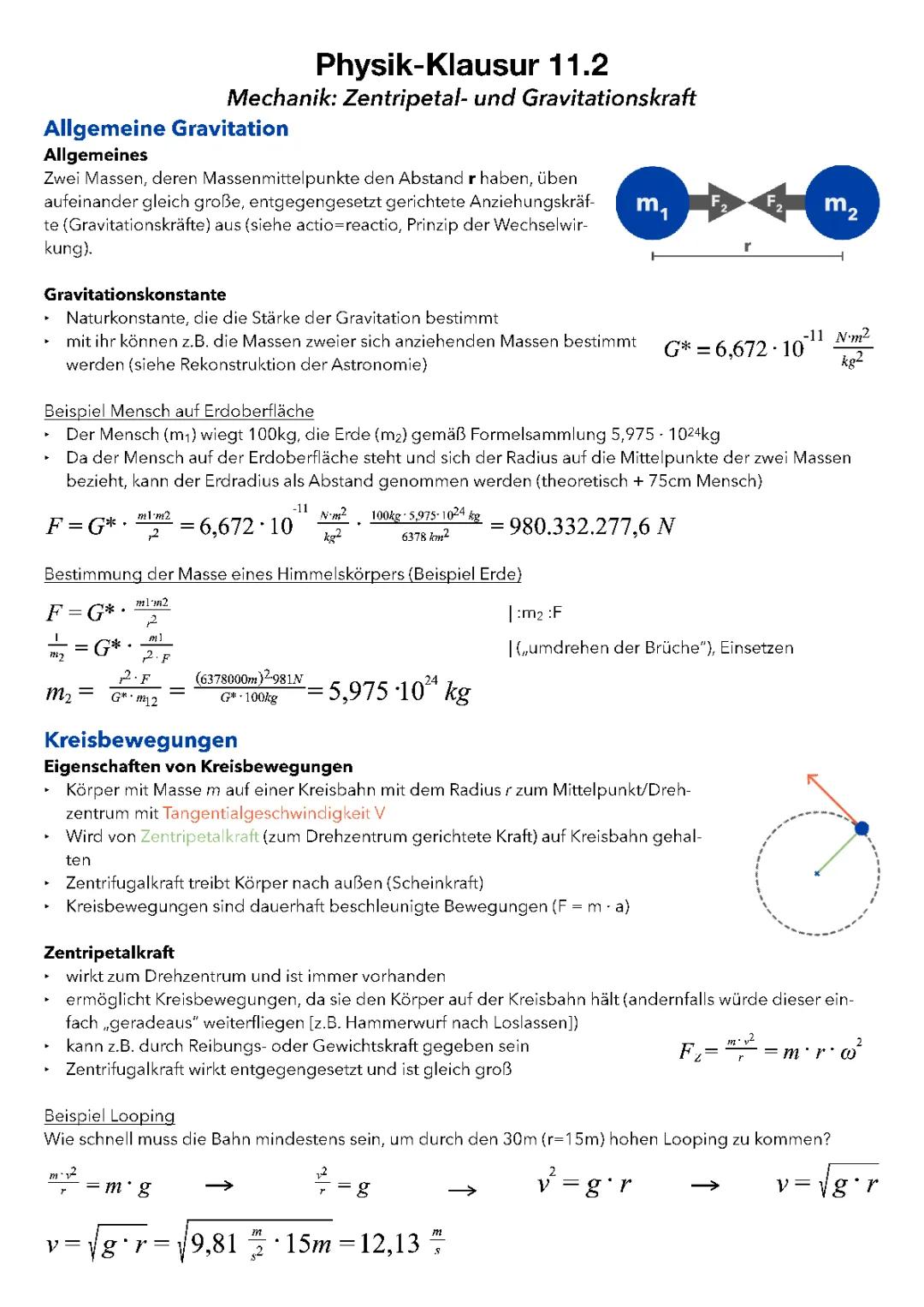 Zentripetal- und Gravitationskraft