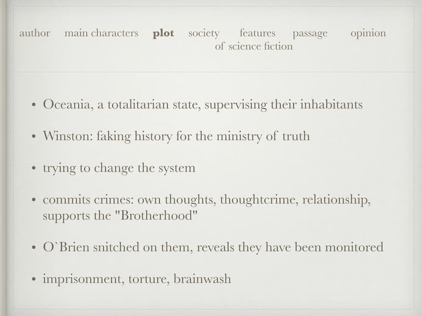 1984
GEORGE ORWELL author main characters plot society features passage
of science fiction
Eric Arthur Blair
*1903 †1950
●
novelist, journal