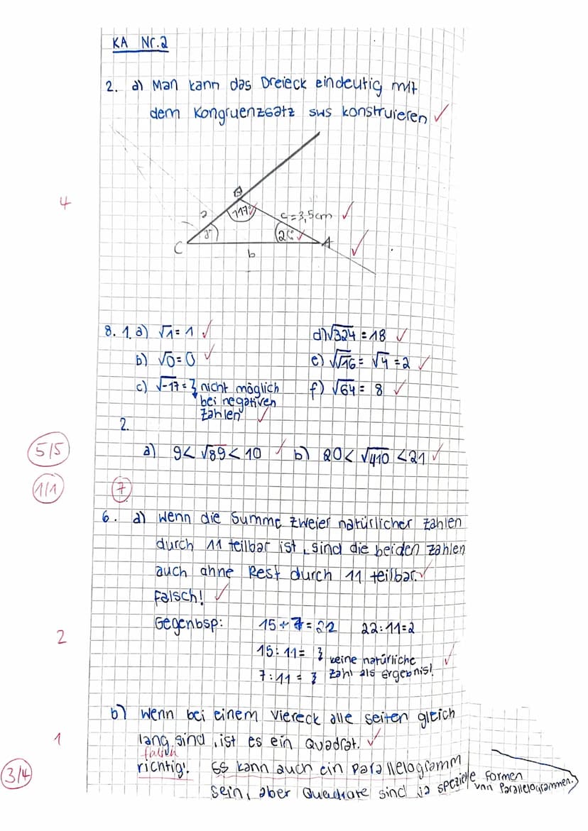 Klasse 8a
Name:
Mathematik
Klassenarbeit Nr.2
Punkte: 23/26
Bitte achte auf eine saubere Darstellung! Eine schlechte Darstellung kann Abzug 