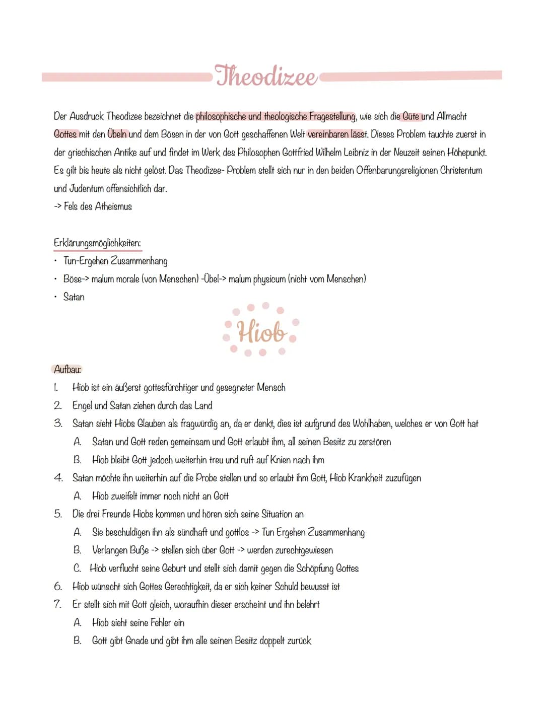 Theodizee
Der Ausdruck Theodizee bezeichnet die philosophische und theologische Fragestellung, wie sich die Güte und Allmacht
Gottes mit den