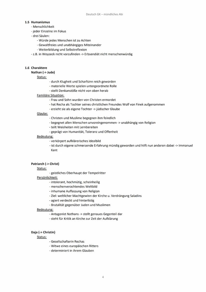 1. ,,Nathan der Weise" - G.E. Lessing
Thema: Humanismus, Toleranzgedanken
Textgattung: Dramatik
Textsorte: Drama
Epoche: Aufklärung
1.1 Aufb