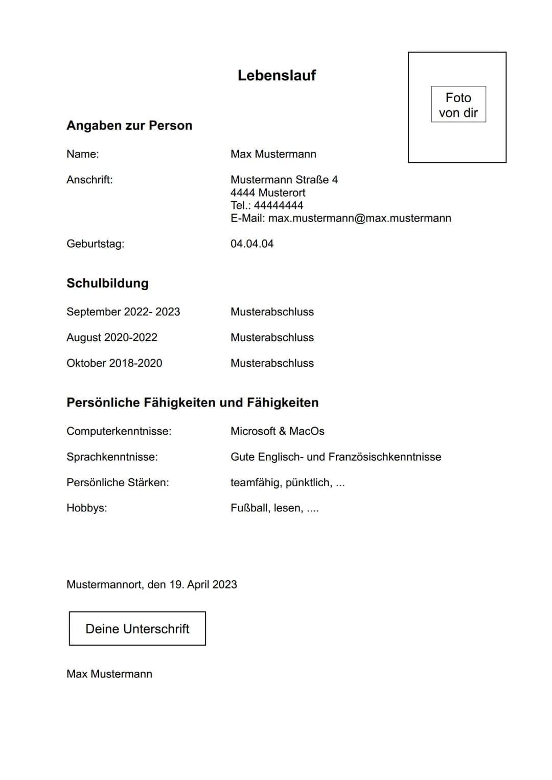 Lebenslauf Vorlage