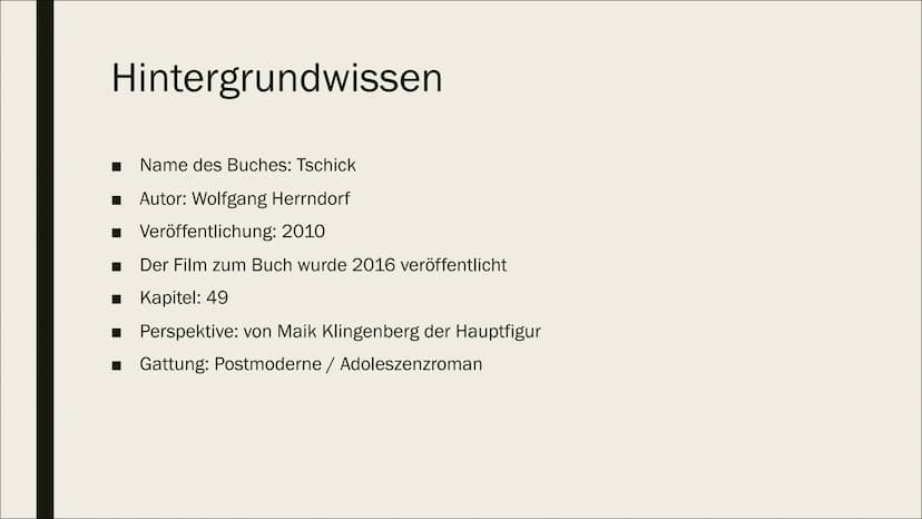 999
ro
ro
ro
tschick
roman
WOLFGANG HERRNDORF
TSCHICK
Roman
von Wolfang Herrndorf Quiz zum Buch ,,Tschick"
• Welche Figur hat ein Suchtprobl