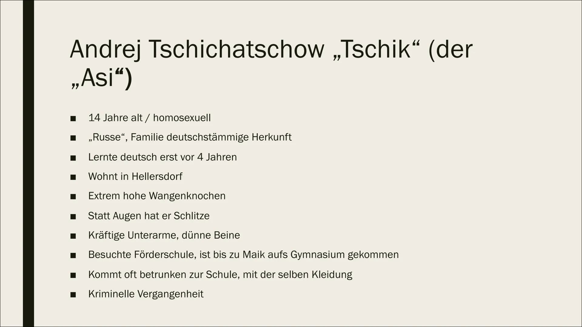 999
ro
ro
ro
tschick
roman
WOLFGANG HERRNDORF
TSCHICK
Roman
von Wolfang Herrndorf Quiz zum Buch ,,Tschick"
• Welche Figur hat ein Suchtprobl