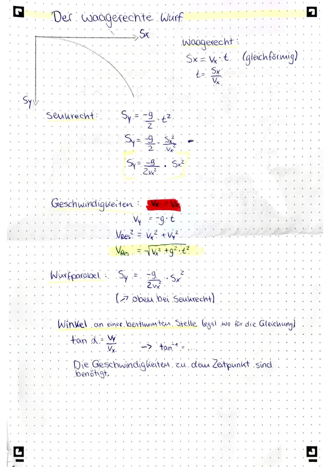 Sy
²
Der waagerechte Wurf.
Senkrecht:
Wurfparabel
5x
Sy = -2- t²
.-9
Sy = 2.3²₂²
22
.Vx.
Geschwindigkeiten :
:
Sy = _g
Zvx².
waagerecht
Sx=x