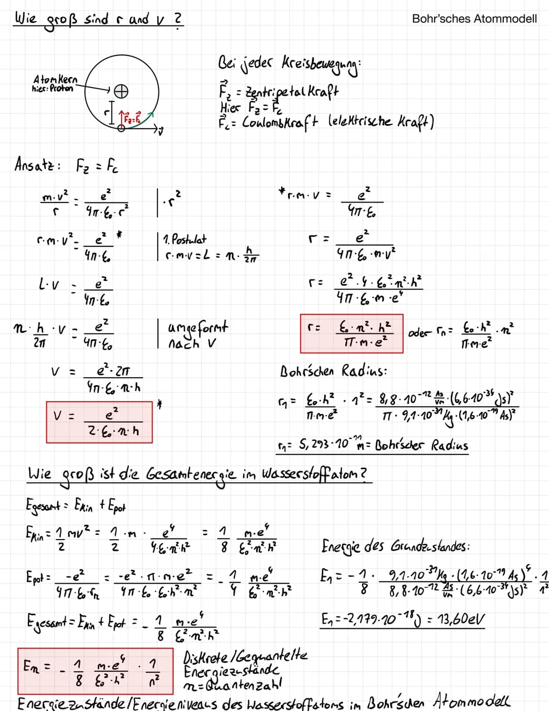 Bohr'sches Atommodell
Niels Bohr 1913: Ergänzung des Kern-Hülle-Modells von Rutherford
1. Postulat (Quantenbedingung).
Im Atom bewegen sich 