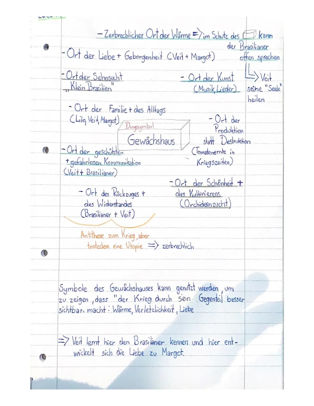 -Zerbrechlicher Ort der Wärme => im Schutz des kann
der Brasilianer
-Ort der Liebe + Geborgenheit (Veit + Margot)
-Ort der Sehnsucht
Klein B