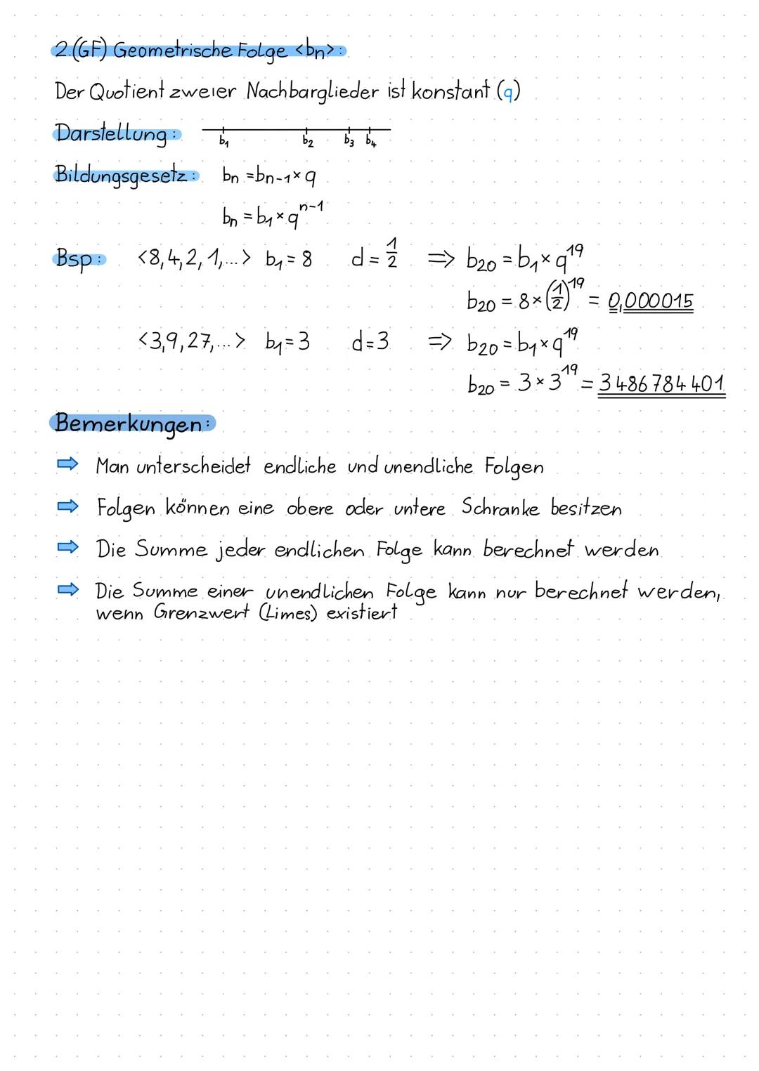 Folgen und Reihen
Def: Unter einer Folge <an> = <a₁, A₂, A3,... versteht man eine aneinanderreihung
der Elemente, die durch Beistriche getre
