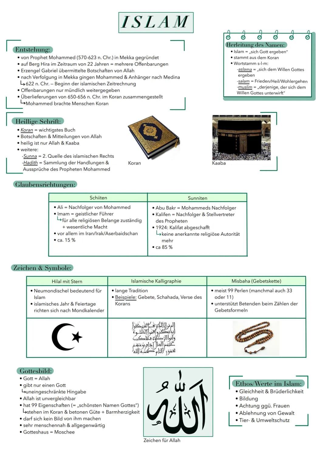 Glaubensbekenntnis
• „Schahada"
Wortlaut: ,,La ilaha Allah
wa Mohammad rasul
Allah"
• offenes Aussprechen des
Glaubensbekenntnisses
fester B