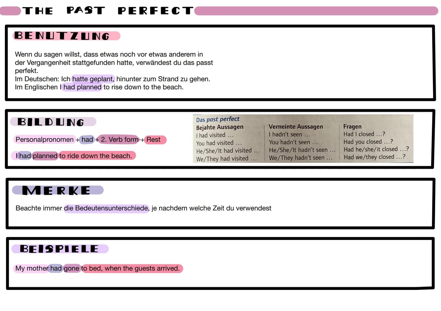 THE PAST PERFECT
BENUTZUNG
Wenn du sagen willst, dass etwas noch vor etwas anderem in
der Vergangenheit stattgefunden hatte, verwändest du d