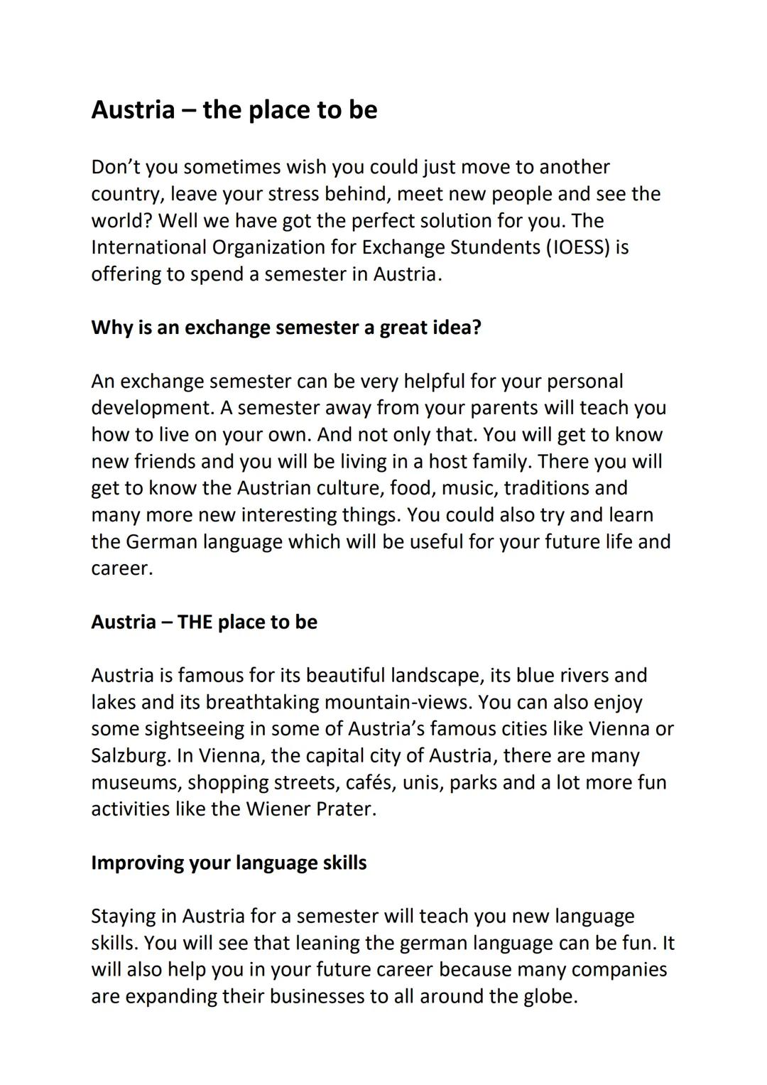Writing a leaflet

Useful tips before writing your leaflet:
- Read the task carefully
- Figure out who the readers of your leaflet are
- Bra