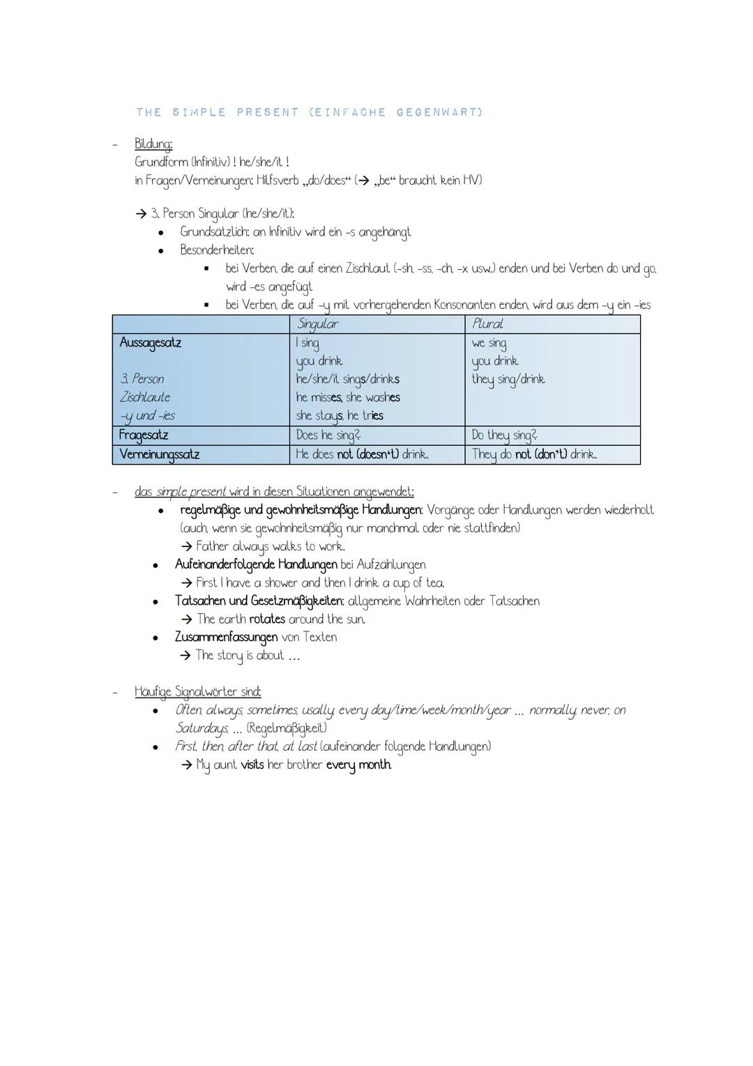 DIE ZEITFORMEN DES VOLLVERBS
Es gibt Unterschiede zwischen den grammatikalischen Zeitformen (=tenses) und der wirklichen Zeit (z.B.:
present