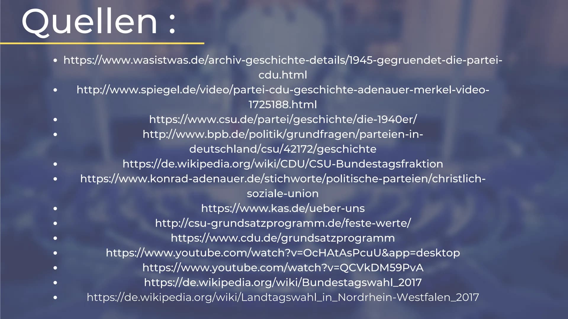 CDU & CSU
Die "größte" Partei Deutschlands VERLAUF
Was euch erwartet
Wer sind CDU & CSU?
Geschichte
Grundwerte
● Aktuelles
● Ziele
KAS Chris