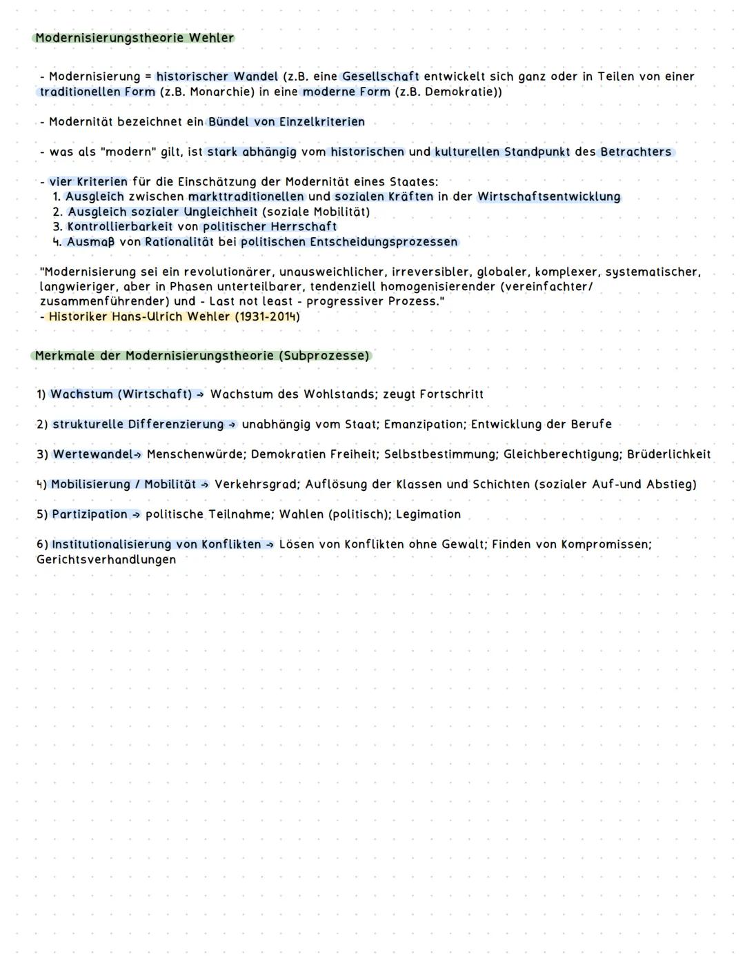 Modernisierungstheorie Wehler

- Modernisierung = historischer Wandel (z.B. eine Gesellschaft entwickelt sich ganz oder in Teilen von einer
