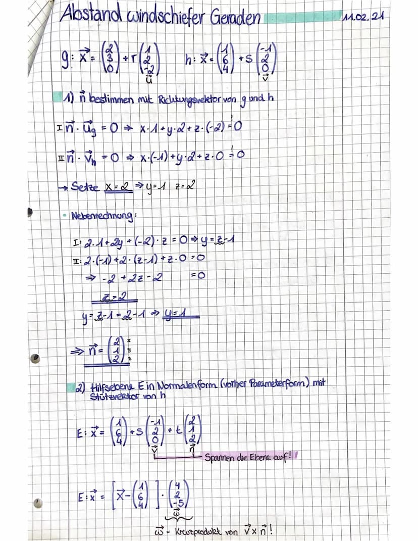 Abstand Gerade/Ebene
g-x-(1)-(3)
(3)™
E: -X₁-X₂ X3 = - 8
→Abstands formel:
d(€) =
P(1141-3)
1-₁
n² = − 1
M₁-P₁+n₂-P₂ N3 P3-b
n₁₂₁² + 1₂² +13
