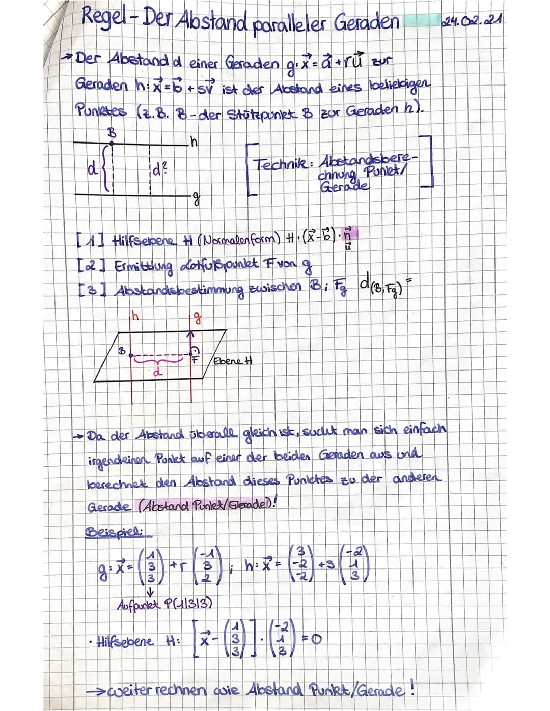Abstand Gerade/Ebene
g-x-(1)-(3)
(3)™
E: -X₁-X₂ X3 = - 8
→Abstands formel:
d(€) =
P(1141-3)
1-₁
n² = − 1
M₁-P₁+n₂-P₂ N3 P3-b
n₁₂₁² + 1₂² +13