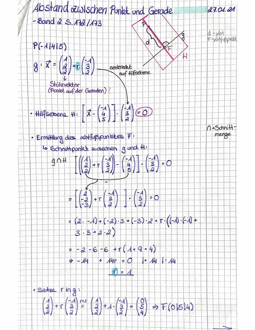 Abstand Gerade/Ebene
g-x-(1)-(3)
(3)™
E: -X₁-X₂ X3 = - 8
→Abstands formel:
d(€) =
P(1141-3)
1-₁
n² = − 1
M₁-P₁+n₂-P₂ N3 P3-b
n₁₂₁² + 1₂² +13
