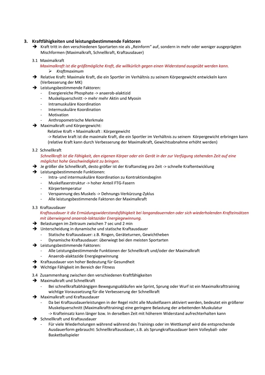 3. Kraftfähigkeiten und leistungsbestimmende Faktoren
→ Kraft tritt in den verschiedenen Sportarten nie als ,,Reinform" auf, sondern in mehr