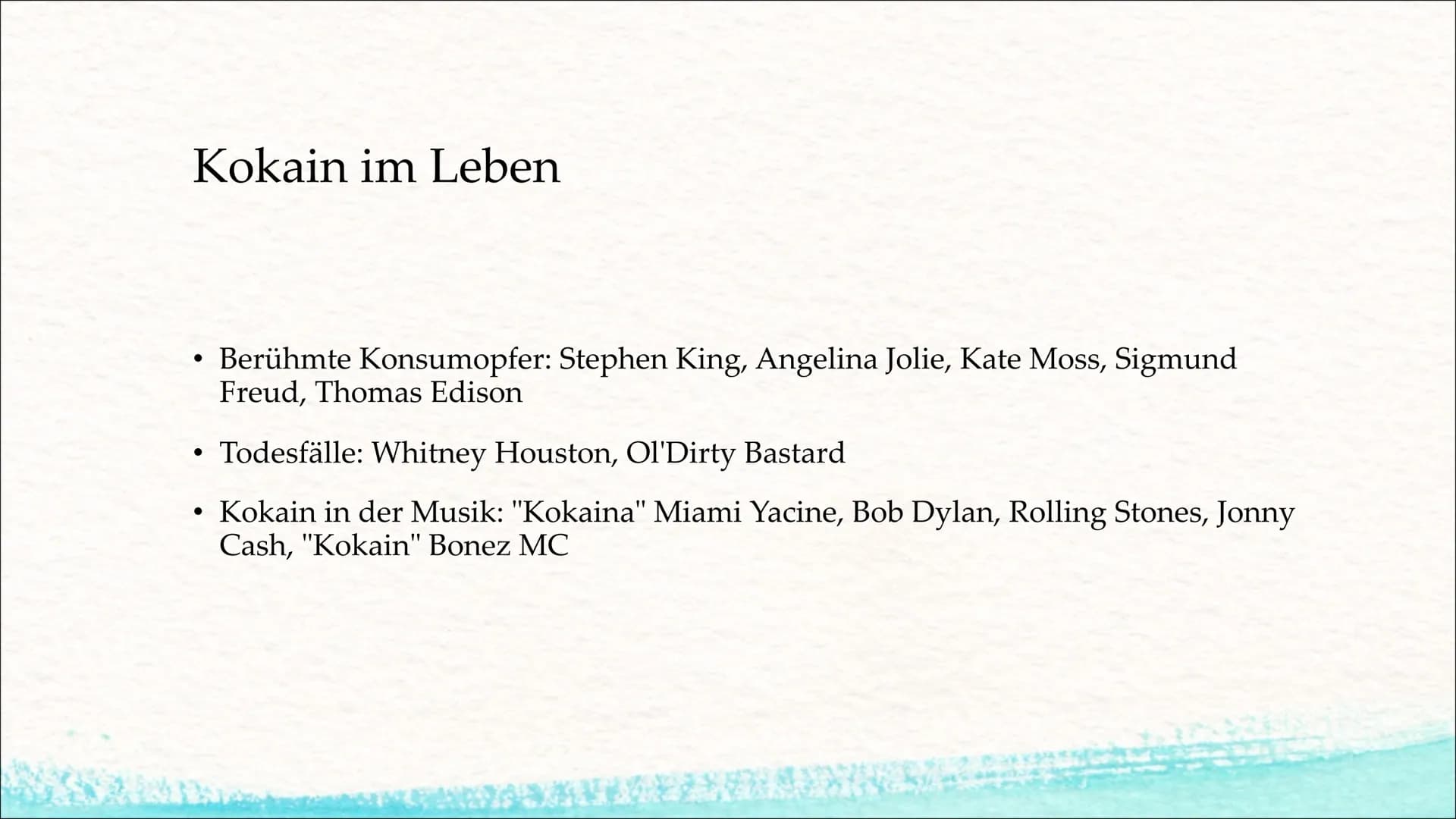 H3C-N.
Kokain
(Benzoylecgoninmethylester)
O
O
CH3 Gliederung
I. Allgemeines
II. Vorkommen/Konsum
III. Wirkungen im Körper
IV. Kurz-/Langzeit