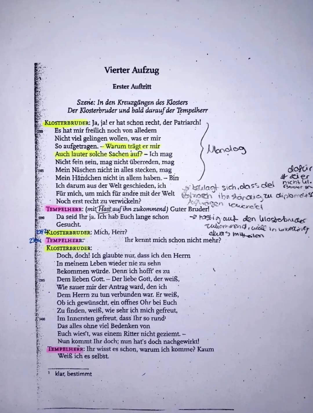 Aufgabe 11
Bei dem mir vorliegenden Text handelt es sich um
den ersten Auftritt des Vierten Aufzug aus dem.
Drama, Nathan der Weise." Das Dr