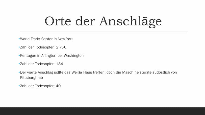 Nine-Eleven
WIE EIN TAG DIE WELT VERÄNDERTE Gliederung
•Grundlegende Informationen
Die Flüge
•Orte der Anschläge
- Denkmale
●
•Wer hinter de