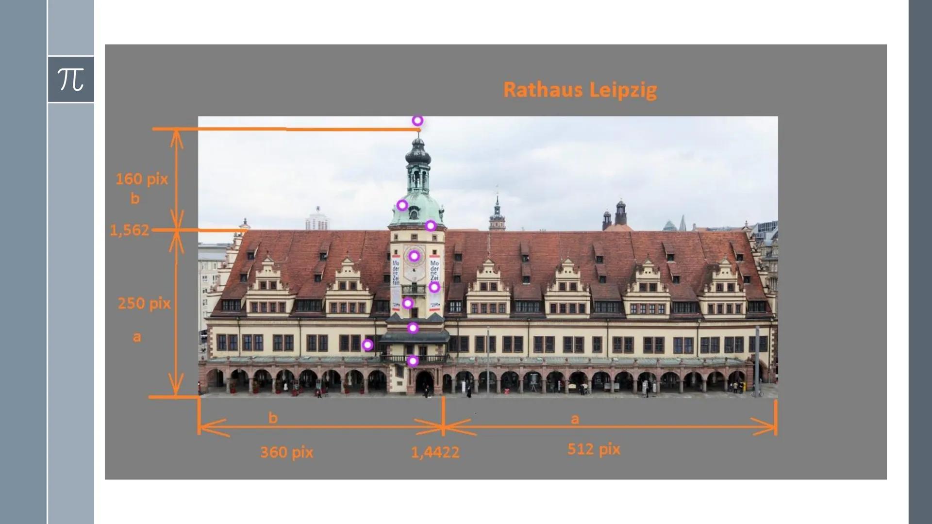 # Der Goldene
Schnitt

Präsentation von
Ilinca Michels

$\pi$ π
# Inhalt
>Was ist der Goldene Schnitt ?
> Erklärung
> Kunst und Architektur
