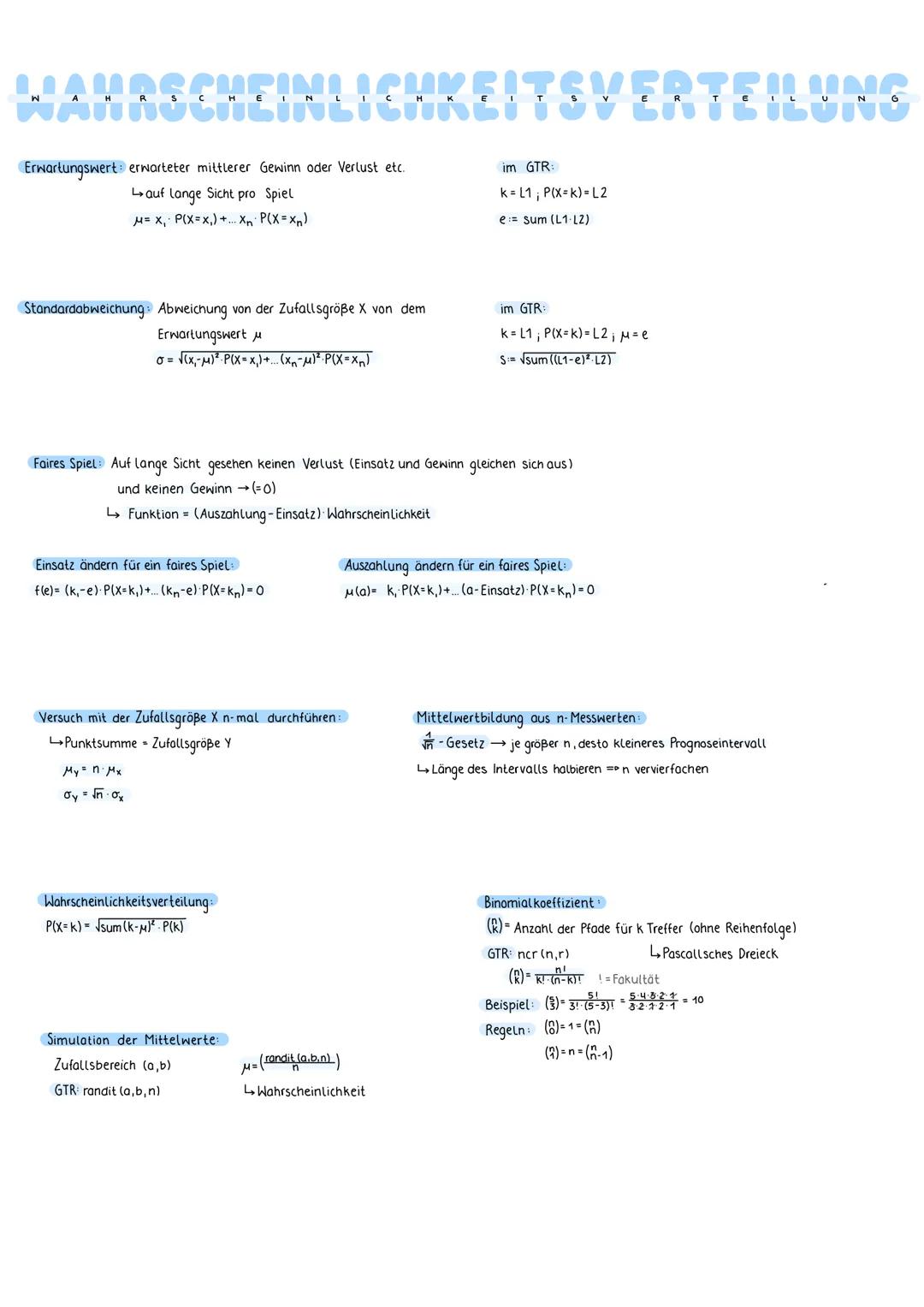 STOCHASTIK
GRUNDLAGEN
arithmetisches Mittel (bei Datenreihen)
1+2+3+4+5
5
Bsp.
Median (bei Datenreihen)
↳ Datenreihe muss geordnet sein
Bsp.