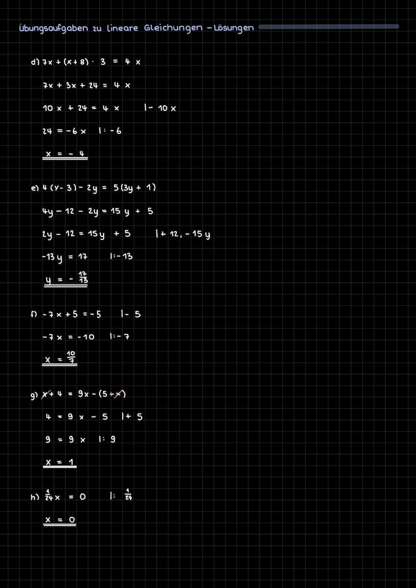 Lineare Gleichung
Lineare Gleichungen erkennt man daran, dass nur ein einfaches x vorkommt. Das x
wird Variable genannt. 2.B. 5x = 10 oder 3