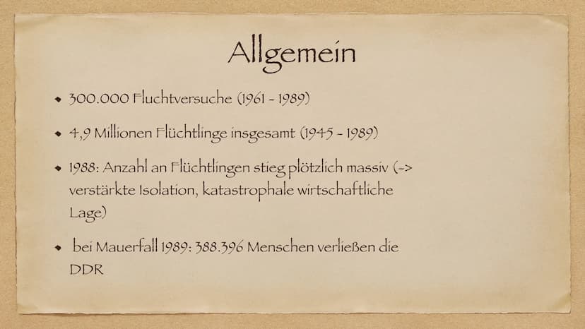 Flucht und Ausreise
In der DDR
AR Allgemein
◆ Gründe zum Flüchten
Fluchtmethoden
◆
• Mentale Folgen
Fall Peter Fechter
◆ Mauermuseum Berlin
