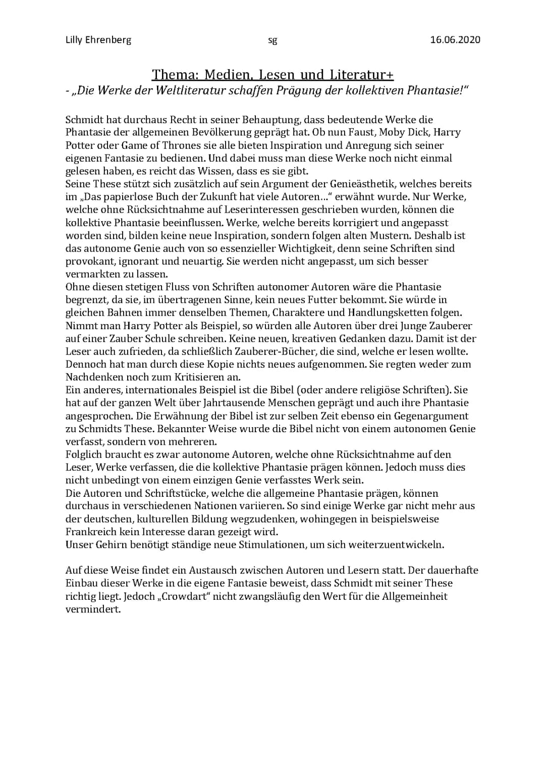 Thema: Medien, Lesen, Literatur