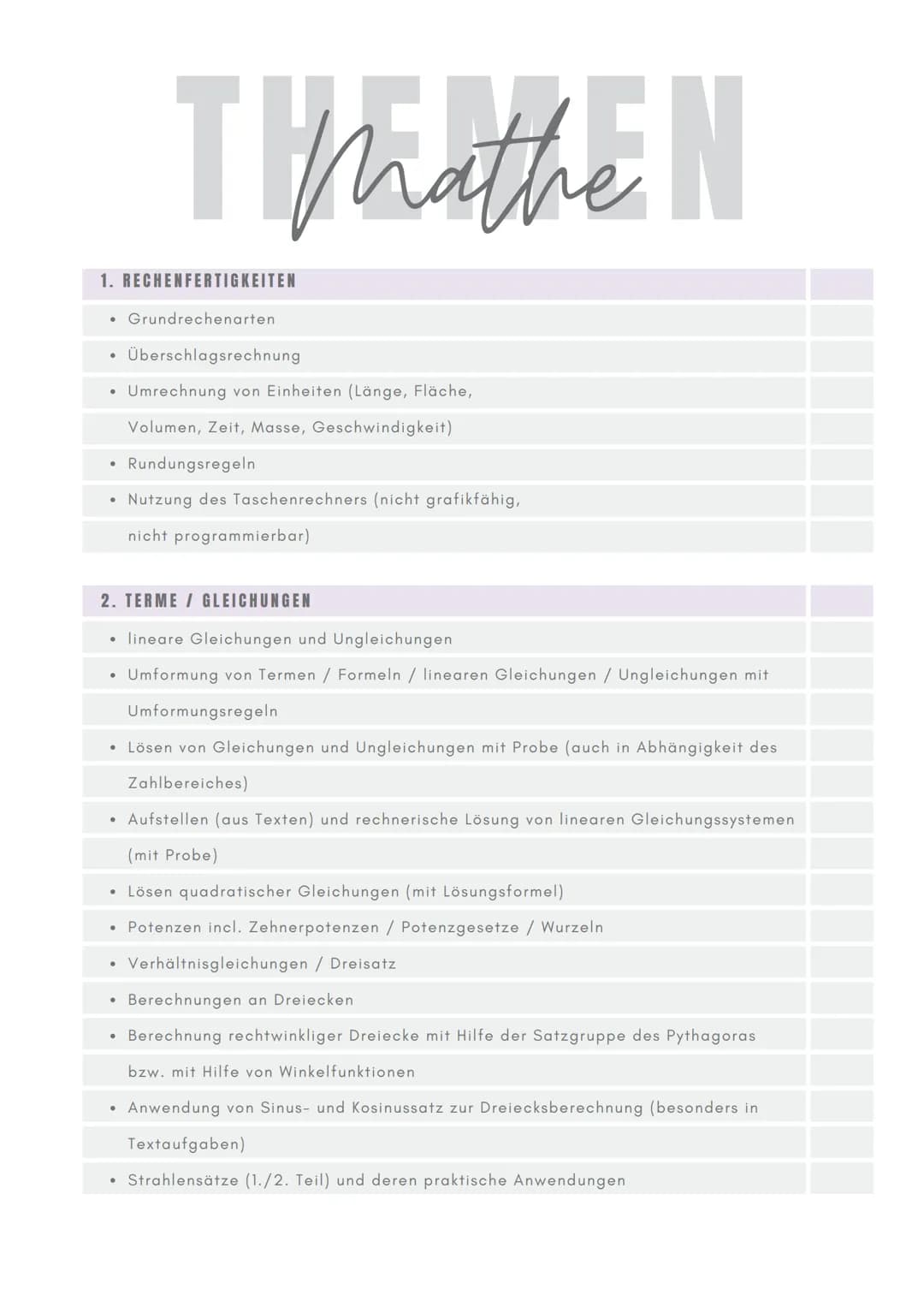T Mathe N
TH
1. RECHENFERTIGKEITEN
• Grundrechenarten
Überschlagsrechnung
• Umrechnung von Einheiten (Länge, Fläche,
Volumen, Zeit, Masse, G
