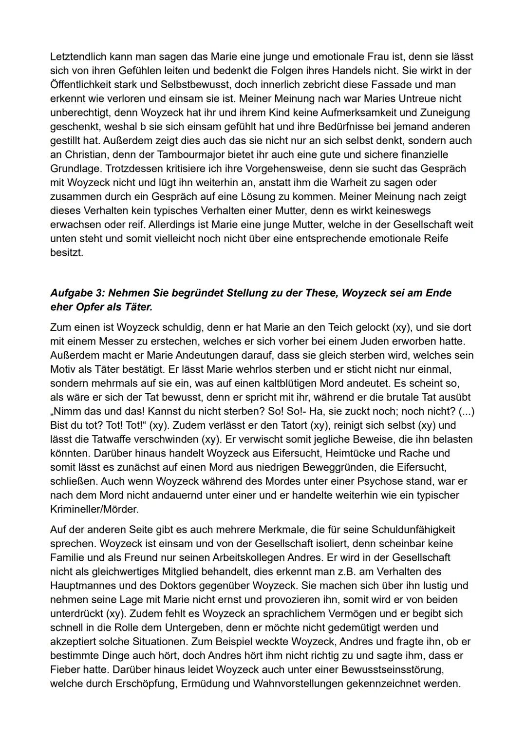 # Deutsch - Woyzeck

Aufgabe 1: Fassen sie die Szenen des Romans inhaltlich in einer selbstgewählten
Übersicht in jeweils nur einem treffend