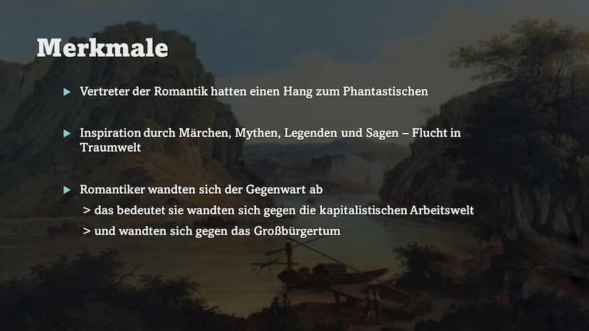 Die Literatur der
Romantik
18. 19. JAHRHUNDERT Gliederung
1. Allgemeines
2. Historischer Hintergrund
3. Philosophischer Hintergrund
4. Merkm