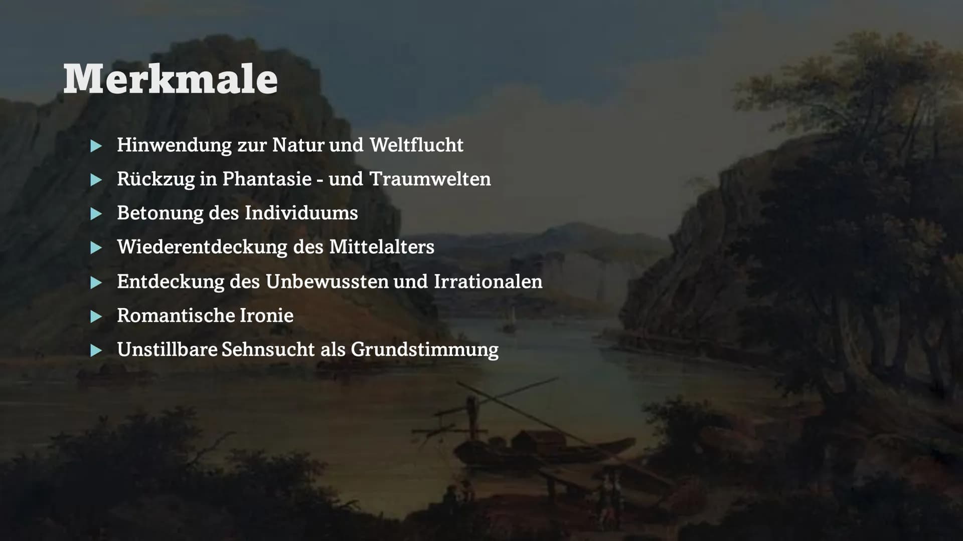 Die Literatur der
Romantik
18. 19. JAHRHUNDERT Gliederung
1. Allgemeines
2. Historischer Hintergrund
3. Philosophischer Hintergrund
4. Merkm