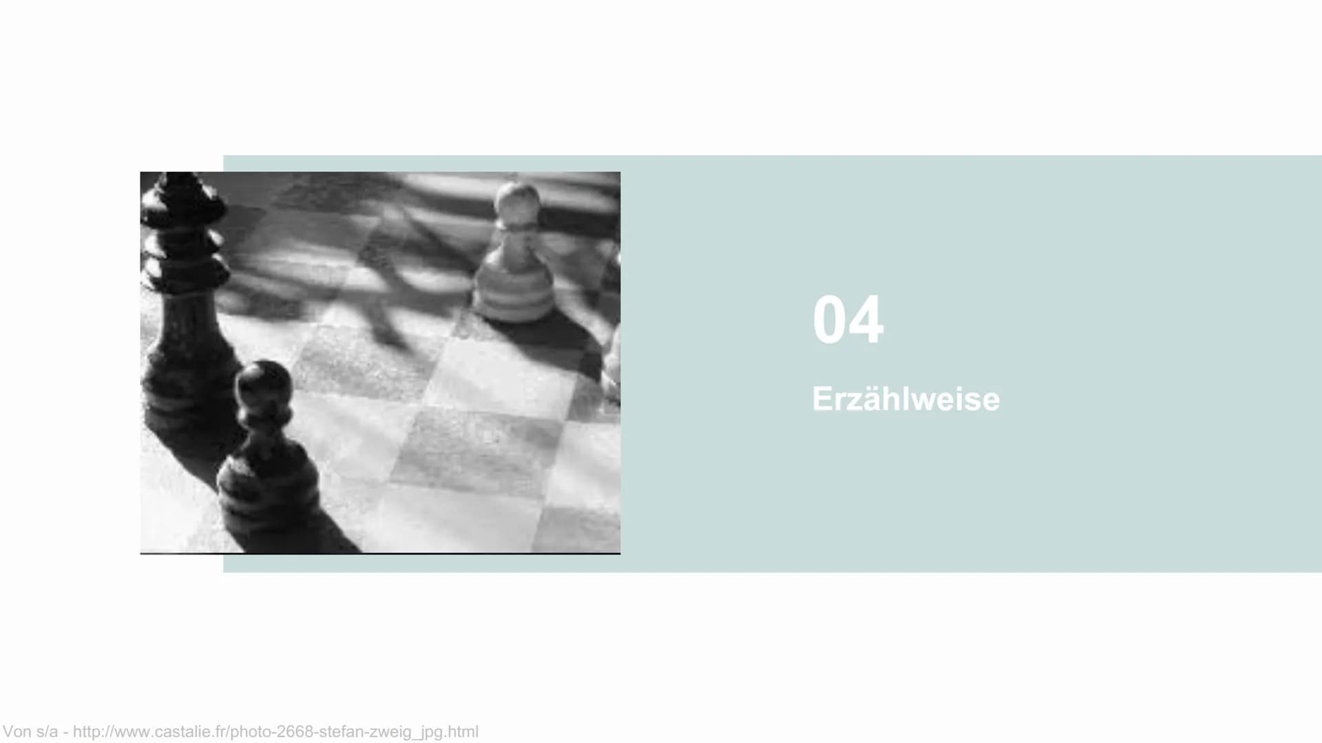 Schachnovelle
Stefan Zweig
Von Lisa Göttsche Inhaltsverzeichnnis
01
Stefan Zweig
02
Inhaltsangabe
03
Figuren
04
Erzählerische Merkmale
05
Sc