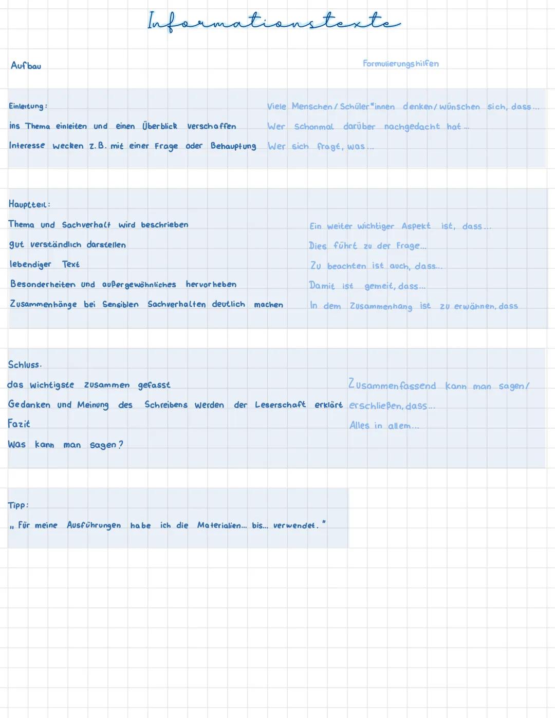 Auf bau
Informationstexte
Einleitung:
ins Thema einleiten und einen Überblick verschaffen
Interesse wecken z. B. mit einer Frage oder Behaup