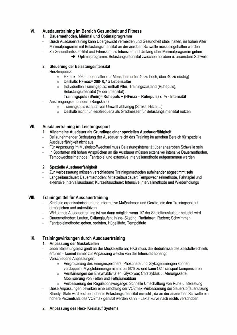 I. Wirkung des Ausdauertrainings:
Herz-Kreislauf System:
o Vergrößerung/ Verdickung des Herzmuskels - Sportherz
Erhöhung des Schlagvolumens 