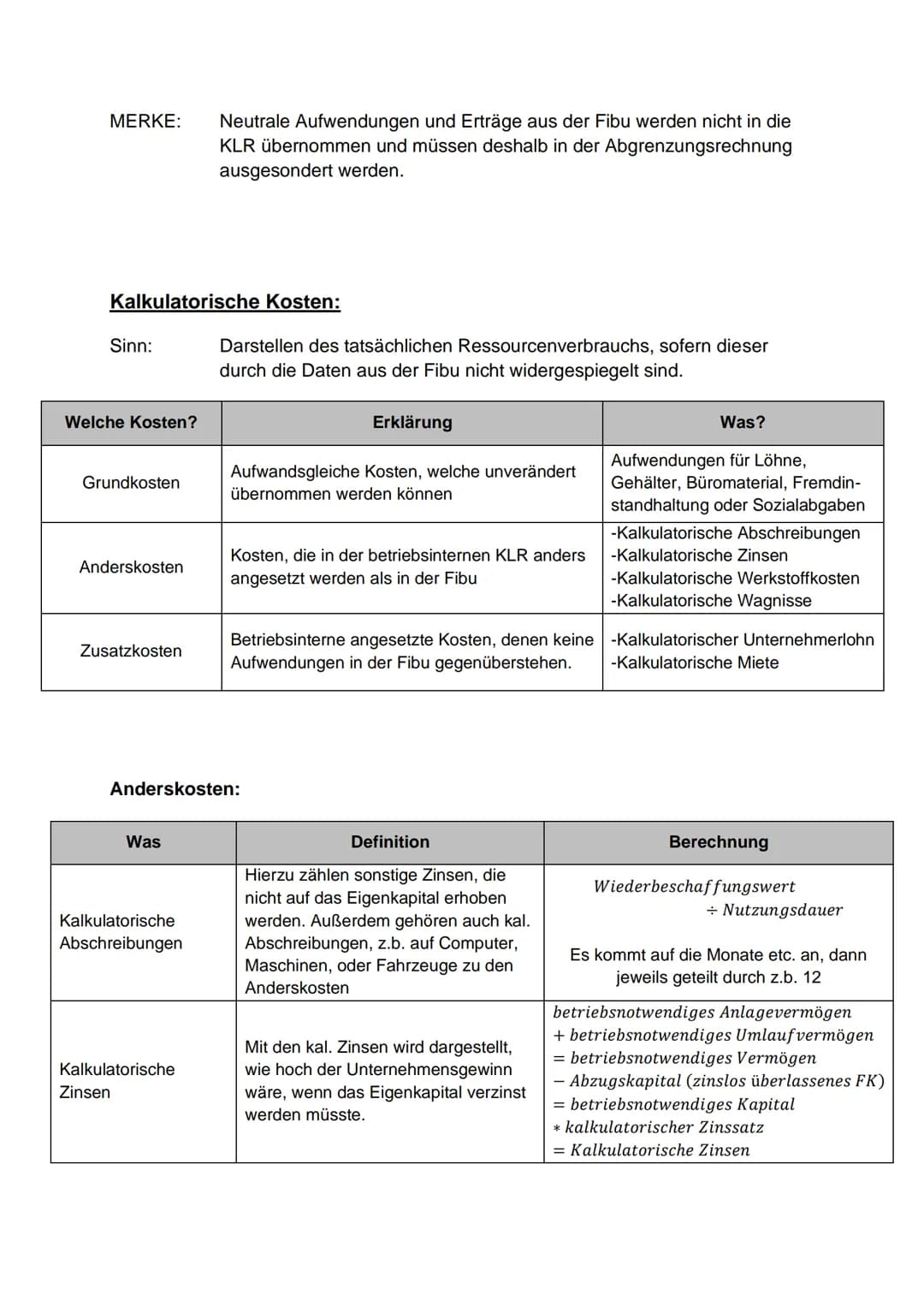 Lernzettel Praxis
Abgrenzung Fibu und KLR:
In der Finanzbuchhaltung (Fibu) werden alle sogenannten Geschäftsfälle (Ein- und
Verkäufe, Zahlun