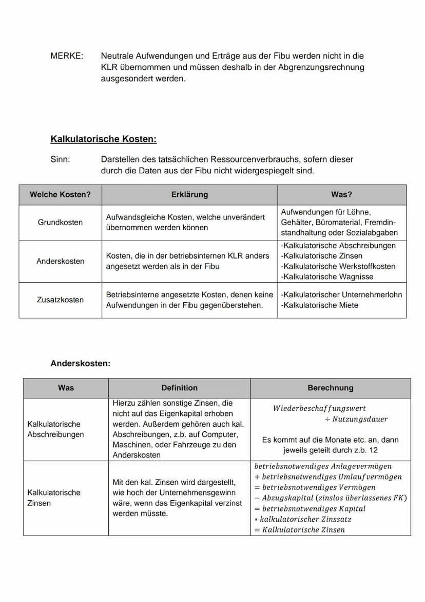 Lernzettel Praxis
Abgrenzung Fibu und KLR:
In der Finanzbuchhaltung (Fibu) werden alle sogenannten Geschäftsfälle (Ein- und
Verkäufe, Zahlun