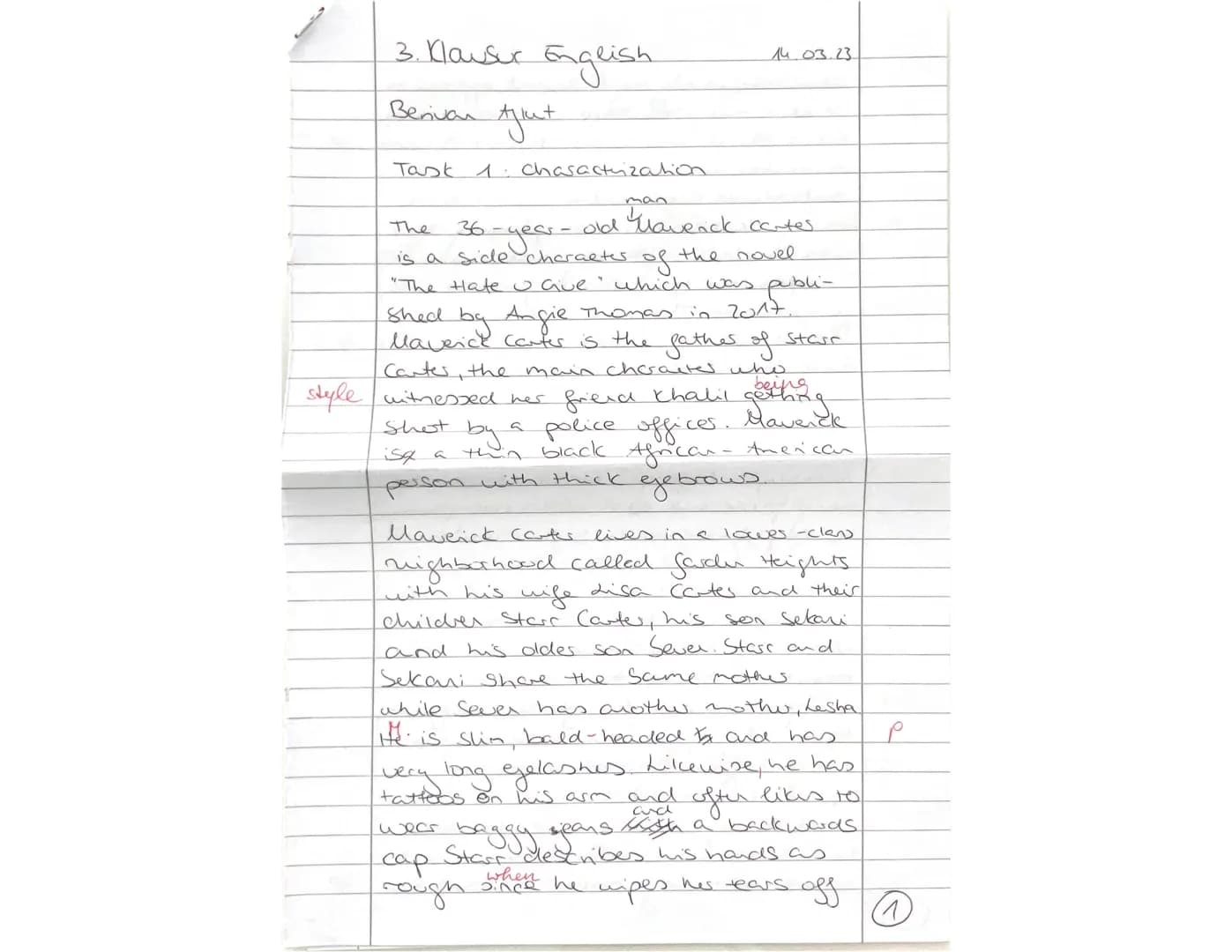 E2-PK2-Growing up - 1. Klausur 14.03.2023 - Name: Bea Akut
fiku
10 P.
13
8
(60%) -> Mark:
Content:
Tasks:
1. Write a characterization of Mav