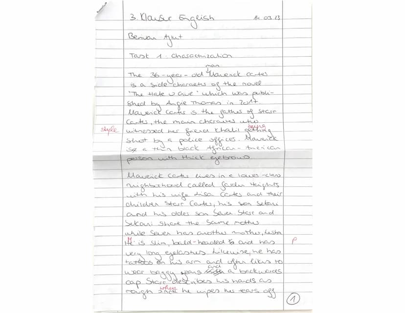 E2-PK2-Growing up - 1. Klausur 14.03.2023 - Name: Bea Akut
fiku
10 P.
13
8
(60%) -> Mark:
Content:
Tasks:
1. Write a characterization of Mav