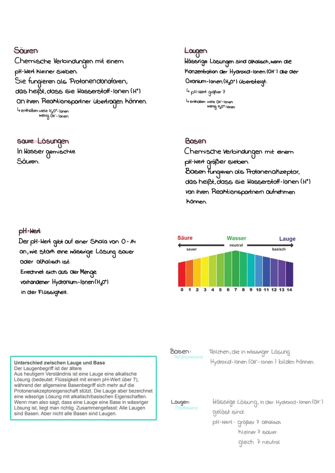 Säuren
Chemische Verbindungen mit einem
pH-Wert Kleiner Sieben.
Sie fungieren als Protonendonatoren,
das heißt, dass sie Wasserstoff-lonen (