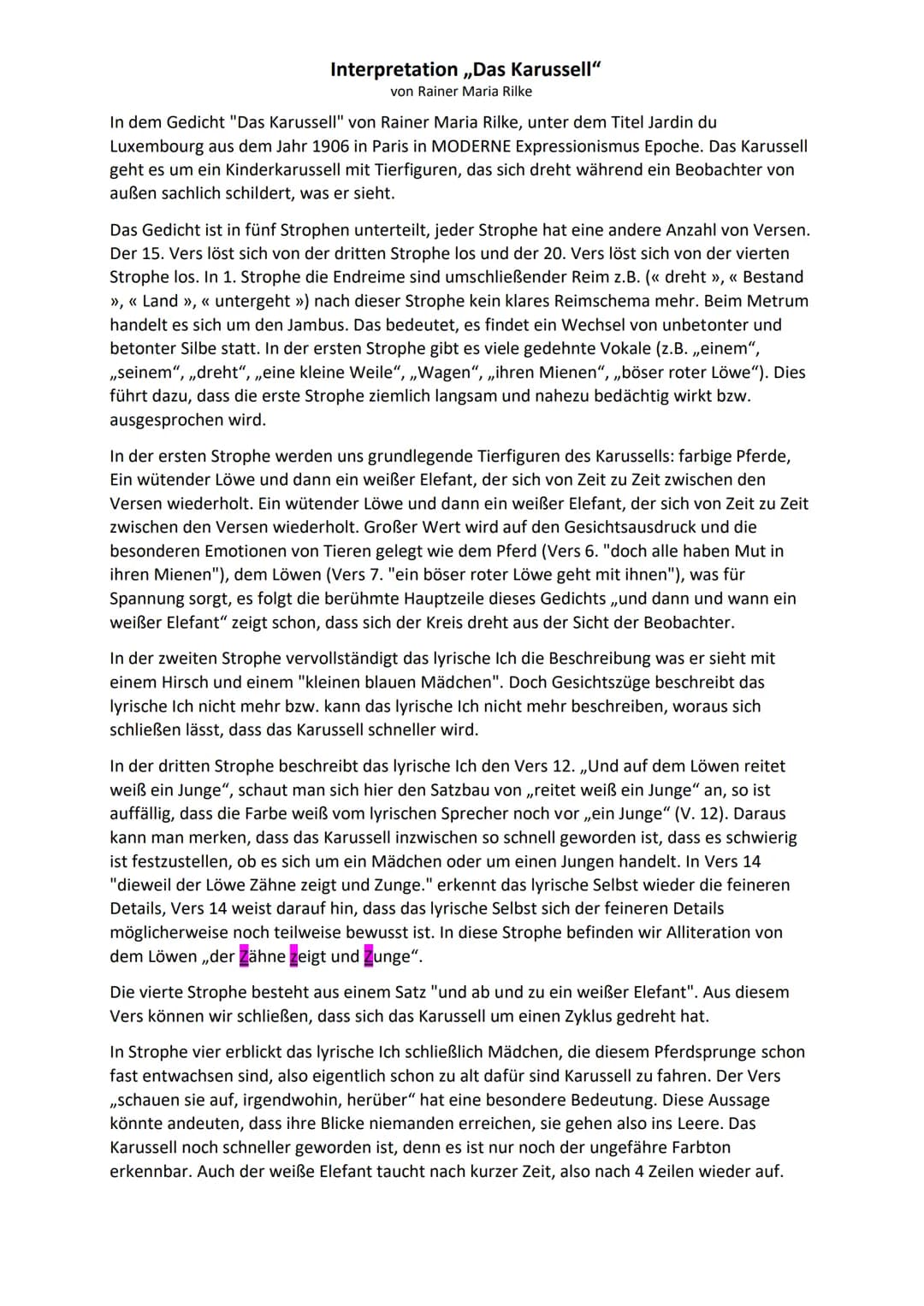 Interpretation ,,Das Karussell"
von Rainer Maria Rilke
In dem Gedicht "Das Karussell" von Rainer Maria Rilke, unter dem Titel Jardin du
Luxe