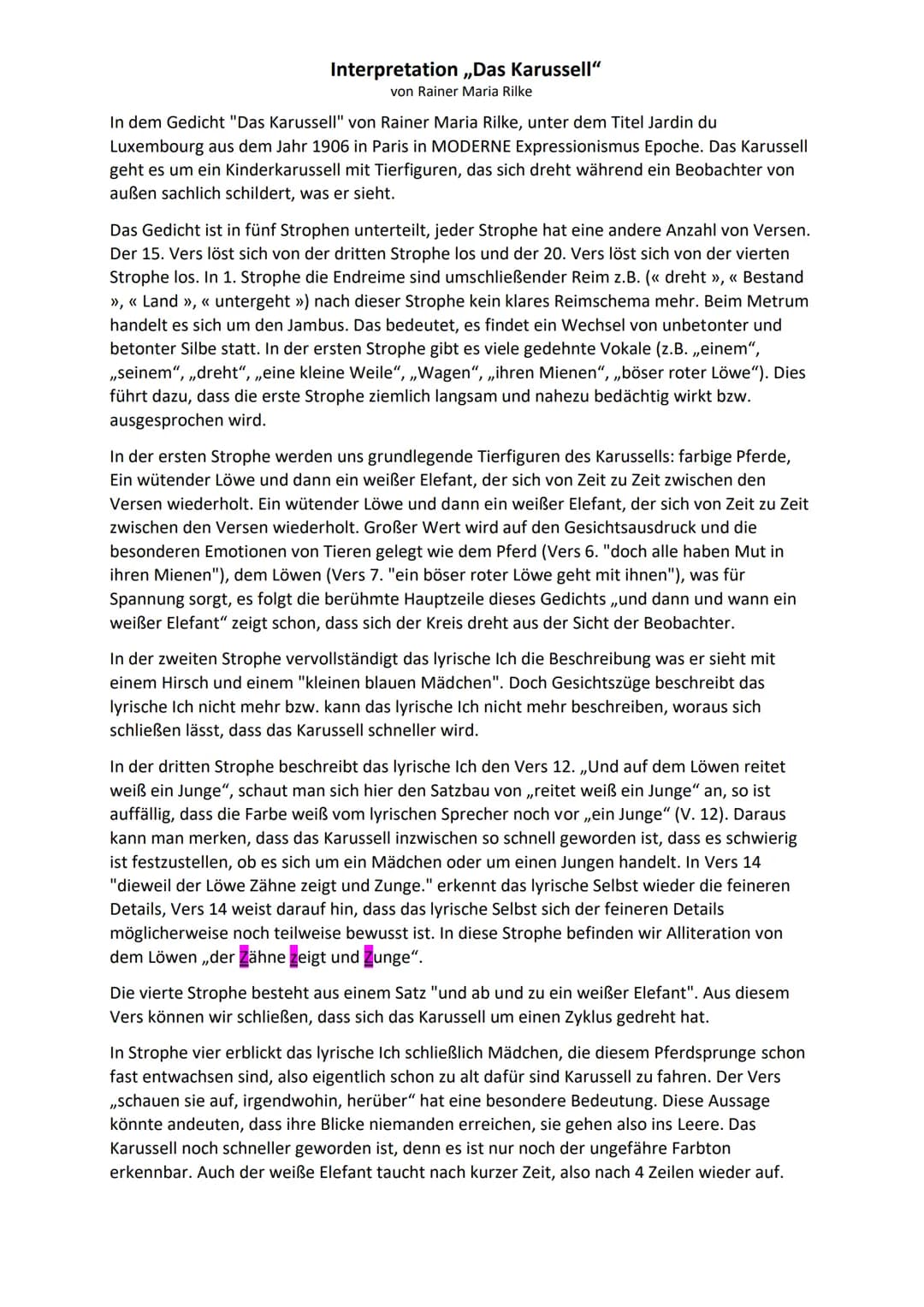 Interpretation ,,Das Karussell"
von Rainer Maria Rilke
In dem Gedicht "Das Karussell" von Rainer Maria Rilke, unter dem Titel Jardin du
Luxe