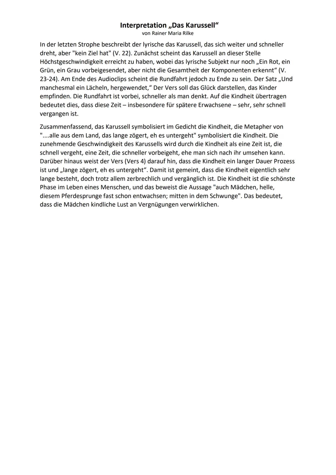Interpretation ,,Das Karussell"
von Rainer Maria Rilke
In dem Gedicht "Das Karussell" von Rainer Maria Rilke, unter dem Titel Jardin du
Luxe