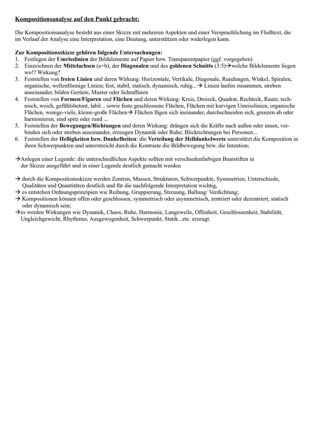 Die Komposition eines Bildes: Kompositionsanalyse (Kompositionsskizze und -wirkungen)
Einteilung der Gesamtfläche
a) durch Mittelachsen (tei