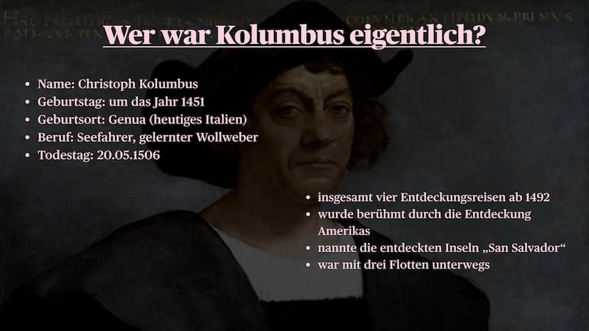 Christoph Kolumbus
Der Entdecker Amerikas?? Para Wer war Kolumbus eigentlich?
• Name: Christoph Kolumbus
Geburtstag: um das Jahr 1451
• Gebu