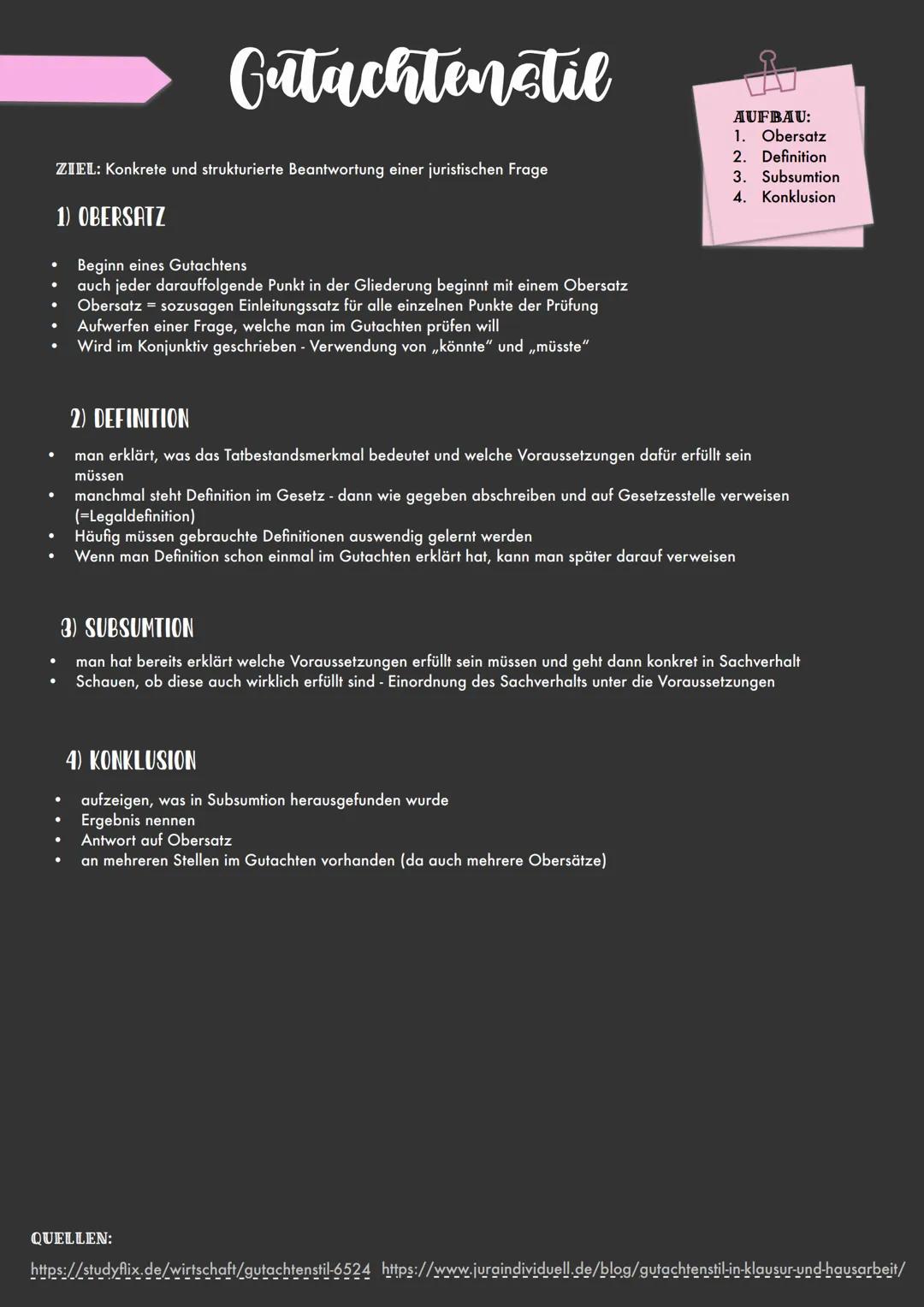ZIEL: Konkrete und strukturierte Beantwortung einer juristischen Frage
1) OBERSATZ
●
Gutachtenstil
●
Beginn eines Gutachtens
auch jeder dara