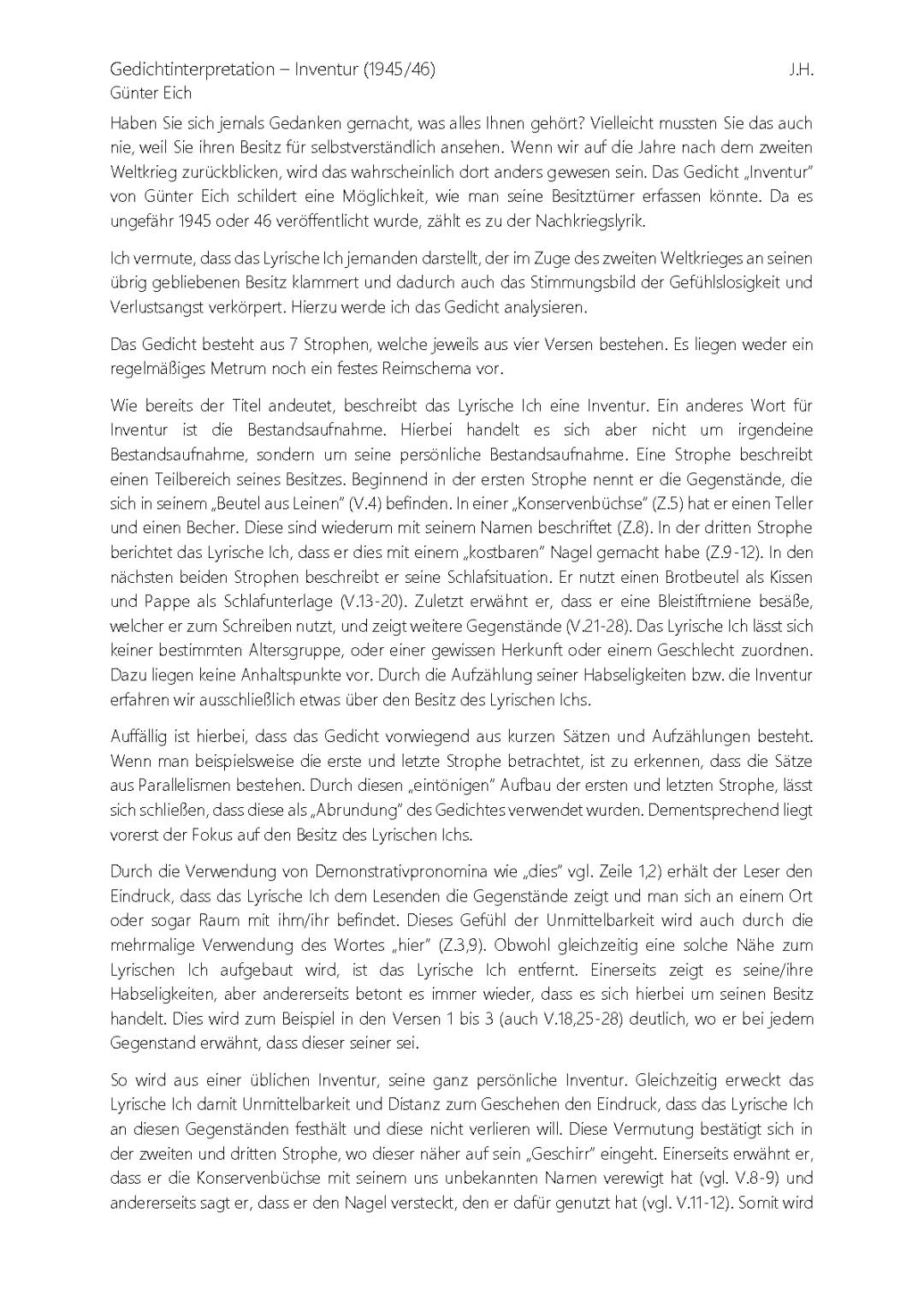 Inventur (1945/46) von Günter Eich