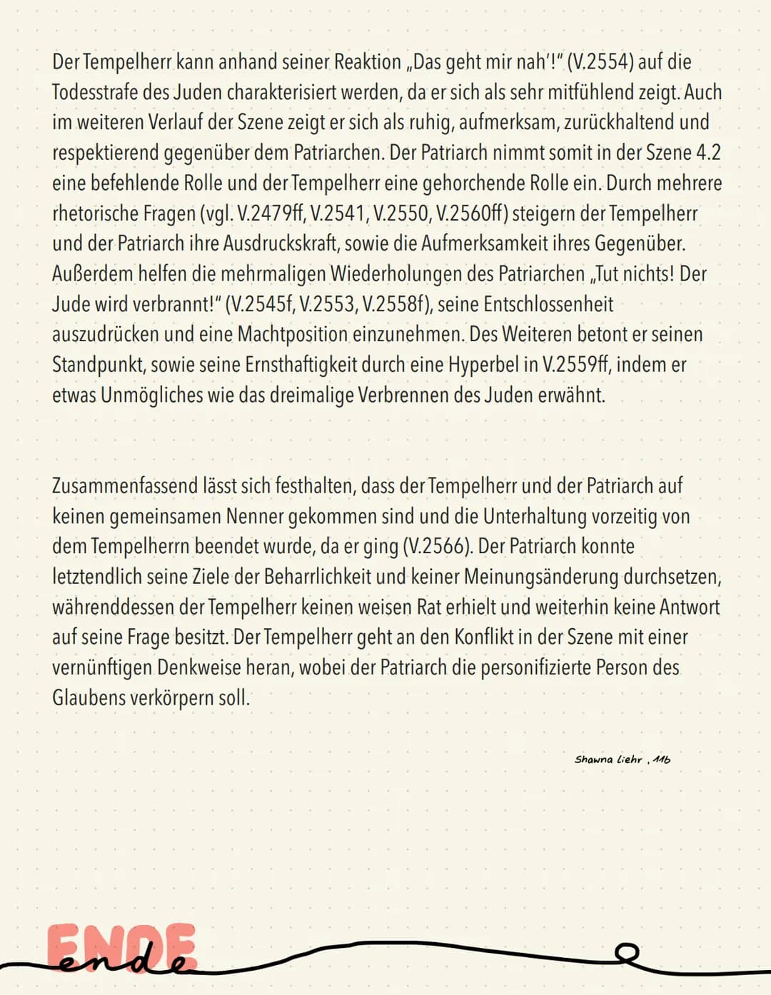 Der Tempelherr und der Patriarch haben im Verlauf des Dramas keine besondere
Bindung zueinander und stehen sich als Unbekannte gegenüber. De